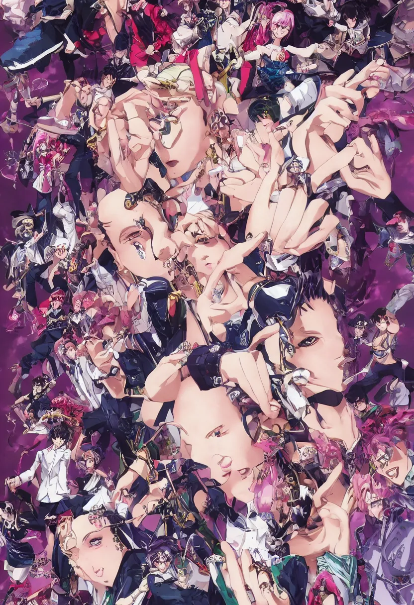 Image similar to Magazine Cover Anime key visual of a Gucci girl; official media; typography; drawn by Hirohiko Araki; Jojo's Bizarre Adventure; Jojolion, portrait, made by Stanley Artgerm Lau, WLOP, Rossdraws, James Jean, Andrei Riabovitchev, Marc Simonetti, Yoshitaka Amano, ArtStation