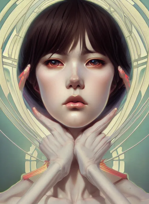 Prompt: symmetry portrait of ayanami rei, intricate, elegant, highly detailed, digital painting, artstation, concept art, smooth, sharp focus, illustration, art by artgerm and greg rutkowski and alphonse mucha, 8 k