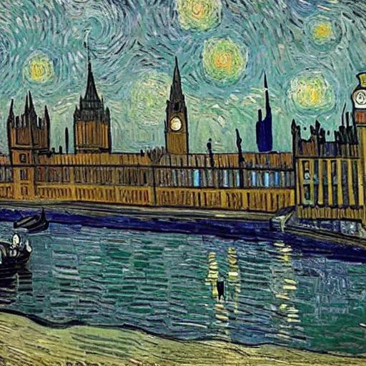 Image similar to Houses of parliament painted by Van Gogh