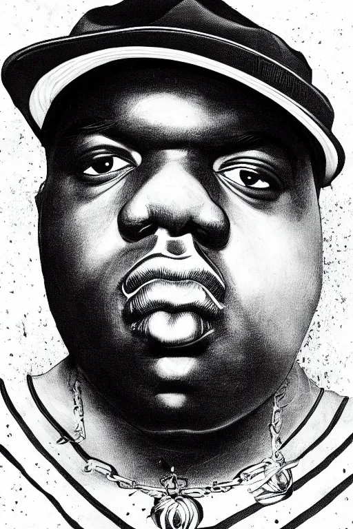 Image similar to a portrait of biggie smalls in style of rudy gutierrez, masterpiece, hyperdetailed, complex, intricate, 4 k, trending on artstation