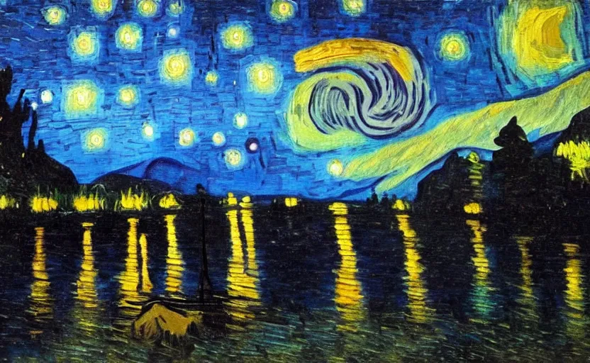 Image similar to yosemite national park at night, painting by van gogh, oil paint,