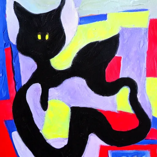 Image similar to abstract expressionism oil painting of a black cat