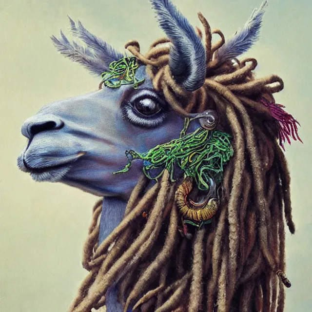 Image similar to llama with dreadlocks, by mandy jurgens, ernst haeckel, ron embleton, james jean