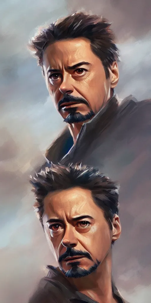 Image similar to concept art of tony stark, cinematic shot, oil painting by jama jurabaev, extremely detailed, brush hard, artstation, high quality, brush stroke