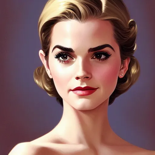 Image similar to A combination of Grace Kelly's and Emma Watson's and Victoria Justice's faces as Super Girl, western, D&D, fantasy, intricate, elegant, highly detailed, digital painting, artstation, concept art, matte, sharp focus, illustration, art by Artgerm and Greg Rutkowski and Alphonse Mucha