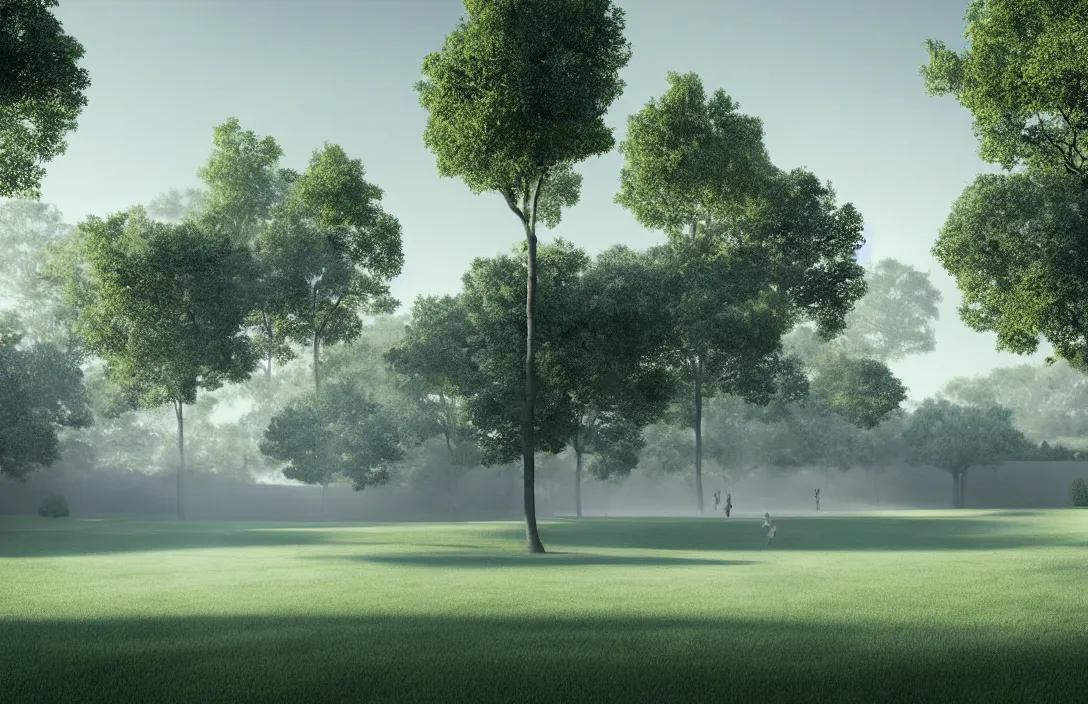 Prompt: form has depth as well as width and height. three - dimensional form is the basis royal garden design by andre le notre umbrian hills dissolving into mist under a limpid blue sky implicit link is made between render by gregory crewdson