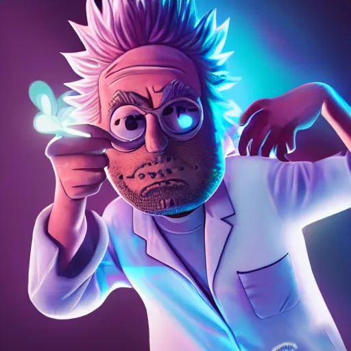 Prompt: portrait art of rick sanchez, ( ( ( ( ( rick and morty ) ) ) ) ), lab coat and tee shirt, lens flare, atmosphere, glow, detailed, intricate, full of colour, cinematic lighting, 4 k, hyperrealistic, focused, extreme details, cinematic, masterpiece
