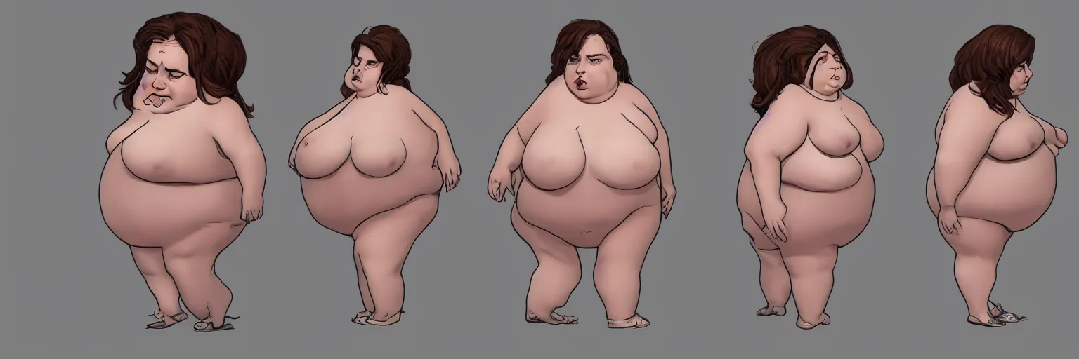 Prompt: female character study of bill hicks, fat woman, smoking, clear faces, emotional, character sheet, fine details, concept design, contrast, kim jung gi, pixar and da vinci, trending on artstation, 8 k, full body and head, turnaround, front view, back view, ultra wide angle