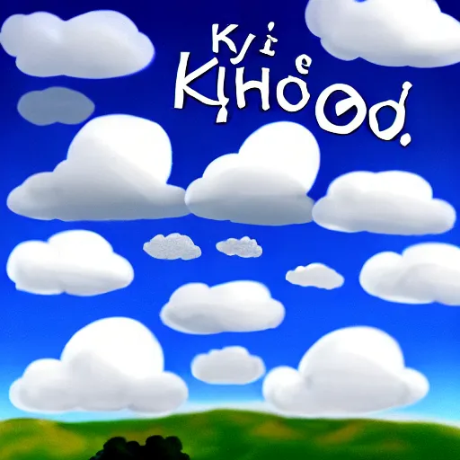 Image similar to kyle is a hoe written in the clouds, highly detailed sky clouds shot, hyper realistic