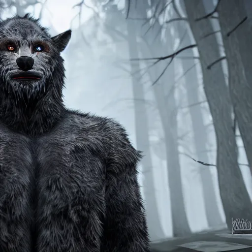 Prompt: man transforming into a werewolf with black realistic fur, ultra detail, unreal engine, 8 k