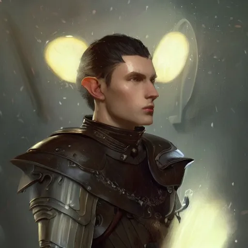 Image similar to character design, a attractive male elf with pale skin, long black hair and proeminent cheekbones, medieval, armor, painting by wlop, nixeu and greg rutkowski, beautiful, semirealism, artstation, octane render, sharpness, 8 k, golden ratio