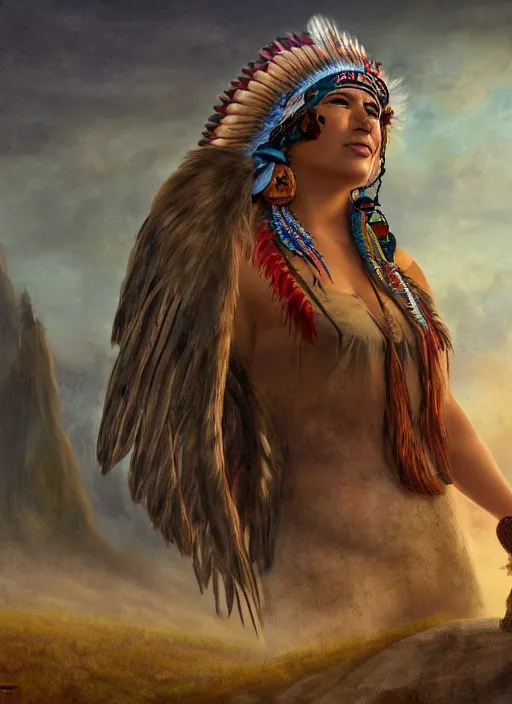 Image similar to acceptance, welcoming, indigenous woman, matte painting, fantasy art