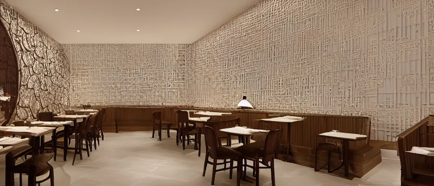 Prompt: a beautiful hyperdetailed interior render of roasted string hotpot restaurant restaurant yan'an, wall corner, from china, paper wall and white tile floor, with merchant logo, fine delicate structure, chinese style, simple composition, simple style structure decoration design, victo ngai, 4 k hd