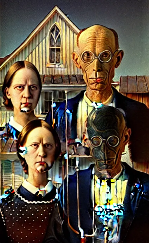 Image similar to super super super epic cinematic shot of an astronaut couple, American Gothic style, 8k scene, digital art, drawn by j.c. leyendecker, amazing quality