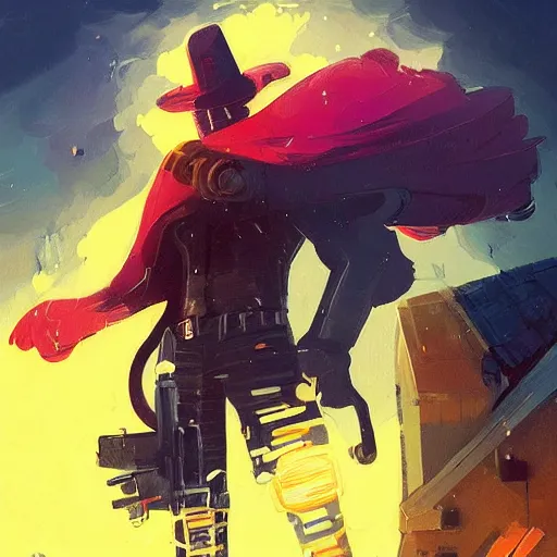 swedish superhero with tophat and minigun, by anato | Stable Diffusion