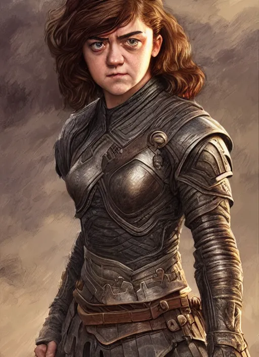 Image similar to angry Maisie Williams leading the charge as a ruggedly muscled handsome heroine, intricate, elegant, highly detailed, centered, digital painting, artstation, concept art, smooth, sharp focus, illustration, artgerm, donato giancola, Joseph Christian Leyendecker, WLOP, Artgerm