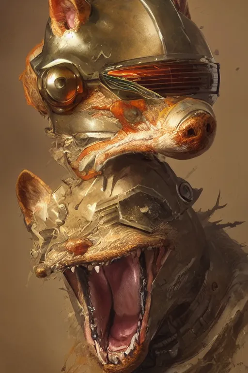 Image similar to portrait of the husklife kobold bringer wearing cracked helmet by artgerm and Craig Mullins, James Jean, Andrey Ryabovichev, Mark Simonetti and Peter Morbacher 16k