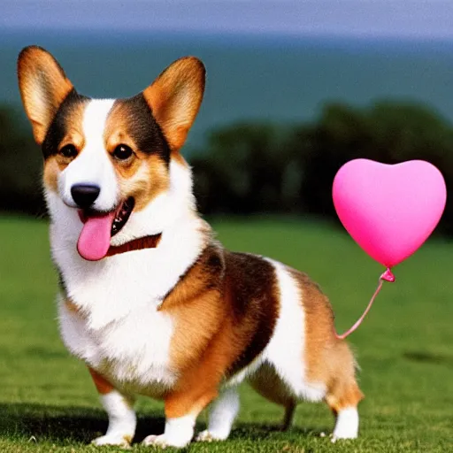 Image similar to a corgi with a heart shaped balloon, high quality, sharp focus, photo by annie leibovitz