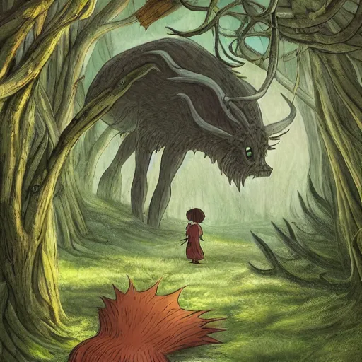 Prompt: creature in the forest in the ghibli artstyle, art 8k detailed, smooth, highly detailed, ghibli