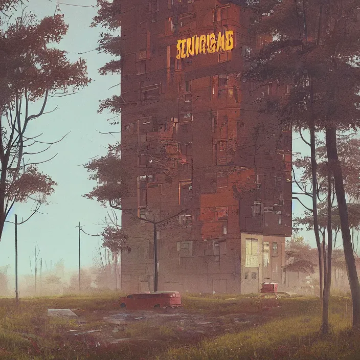 Image similar to a building in a landscape, by simon stalenhag