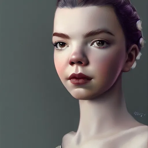 Prompt: a portrait of anya taylor - joy as a pixar character, beautiful, elegant, extremely detailed digital art, trending on artstation hyper realistic matte painting, by wlop, artgerm