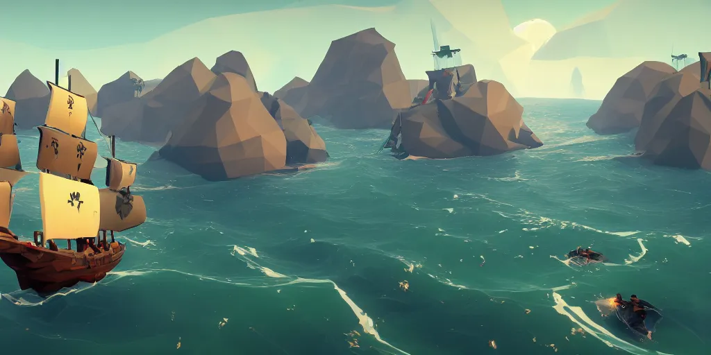 Image similar to low poly sea of thieves