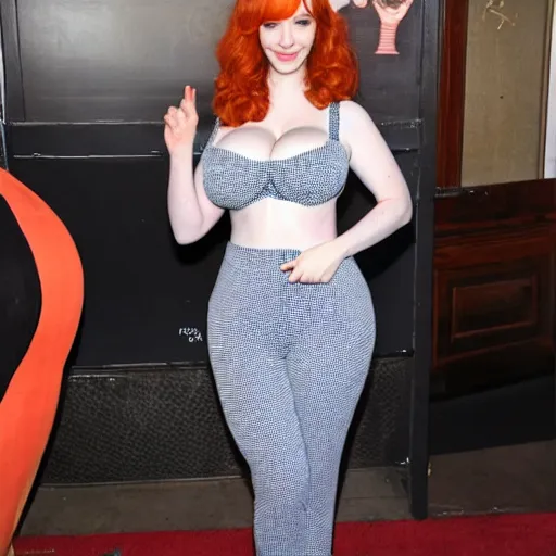 Prompt: symmetry!! christina hendricks!!! full frontal body photography of christina hendricks in croptop