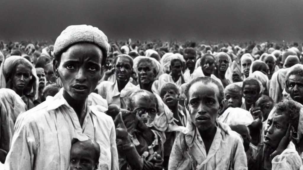 Prompt: 1984 Ethiopian famine, Live Aid, atmospheric, portrait, movie scene, hd, 4k, wide angle