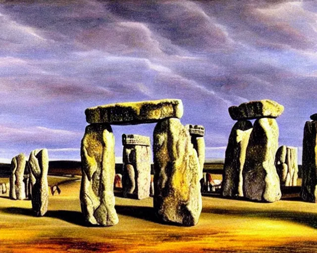 Prompt: painting of Stonehenge by Salvador Dali