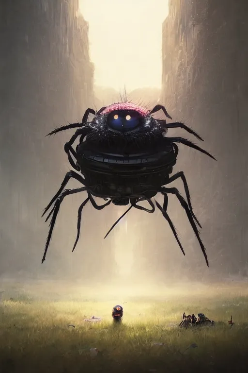 Prompt: a portrait of a giant furby spider by Greg Rutkowski, Sung Choi, Mitchell Mohrhauser, Maciej Kuciara, Johnson Ting, Maxim Verehin, Peter Konig, final fantasy , mythical, 8k photorealistic, cinematic lighting, HD, high details, atmospheric,