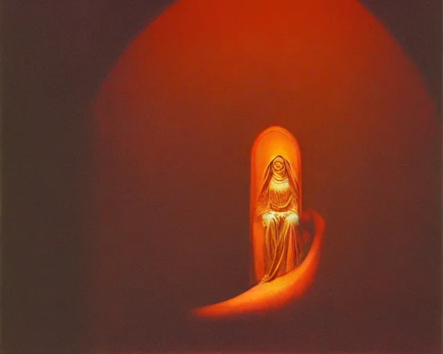 Image similar to lamprey by francis bacon, beksinski, mystical redscale photography evocative. devotion to the scarlet woman in her cathedral, priestess in a conical hat, coronation, ritual, sacrament