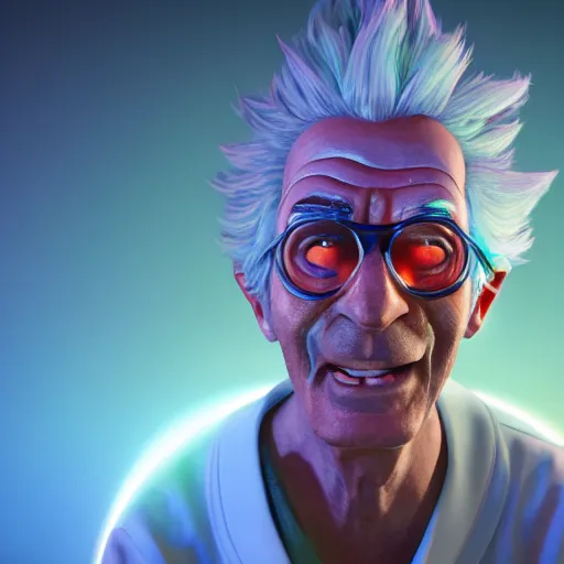 Prompt: portrait of old shaved rick sanchez, lab coat and tee shirt, lens flare, atmosphere, glow, detailed, intricate, full of colour, cinematic lighting, trending on artstation, 4 k, hyperrealistic, focused, extreme details, unreal engine 5, cinematic, masterpiece