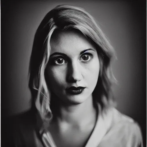 Prompt: medium format color portrait, film noir lighting