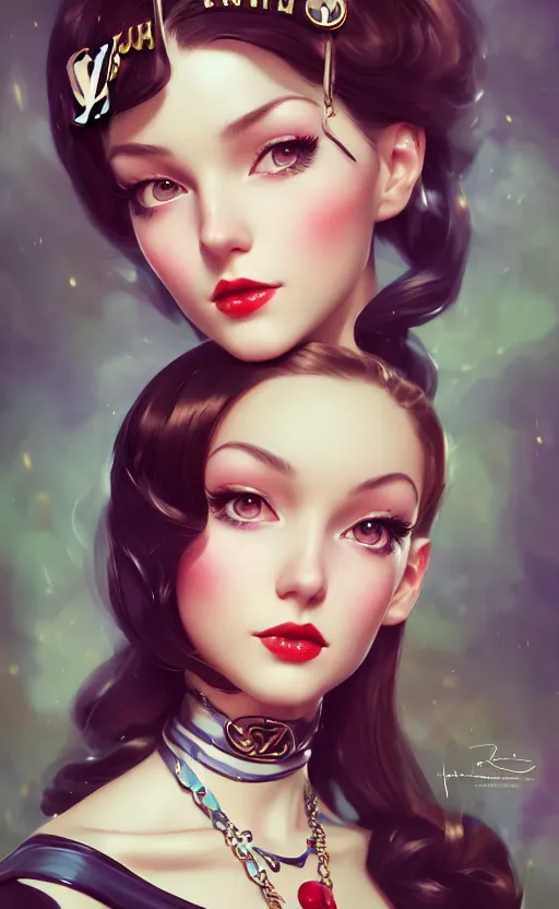 Image similar to a pin up and beautiful fashion charming dreamlke swedish girl with lv jewelry, character art, art by artgerm lau and wlop and and ilya kuvshinov and john singer sargent, hyperdetailed, 8 k realistic, symmetrical, frostbite 3 engine, cryengine, dof, trending on artstation, digital art