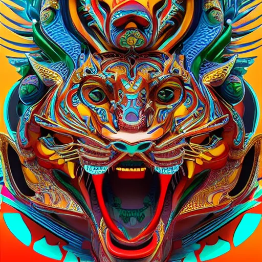 Image similar to coloured sculpture breathtakingly cool beautiful stylised balinese ornate biomechanical tiger, isometric perspective, 8 k artstation