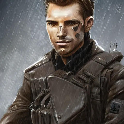 Prompt: a high definition photo realistic man wearing a trenchcoat, special forces, tactical gear, cosplay, mecha, science fiction, artstation, pinterest, dark fantasy, highly detailed, adobe photoshop