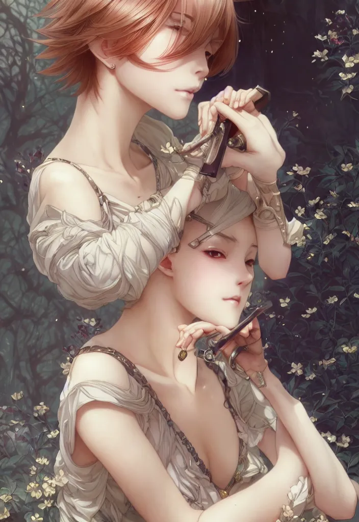 Prompt: beautiful anime female with short hair, fashion model body, in downtown Tokyo, D&D, fantasy, intricate, elegant, highly detailed, digital painting, artstation, concept art, smooth, sharp focus, illustration, art by artgerm and KyuYong Eom and WLOP and Krenz Cushart and greg rutkowski and alphonse mucha