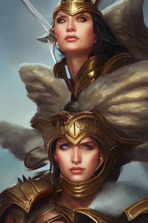 Image similar to amazon valkyrie athena, d & d, fantasy, portrait, highly detailed, headshot, digital painting, trending on artstation, concept art, sharp focus, illustration, art by artgerm and greg rutkowski and magali villeneuve