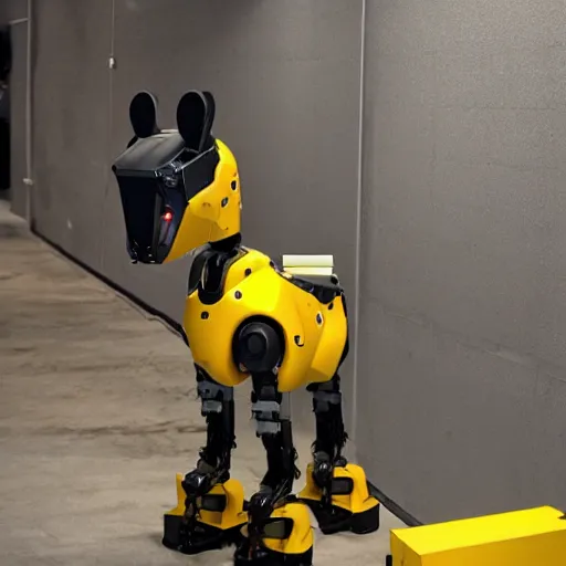 Image similar to atlas robot, boston dynamics atlas, atlas and spot, spot robot dog, humanoid robot, robot dog, yellow robot dog, boston dynamics, 2 0 2 2 promo image