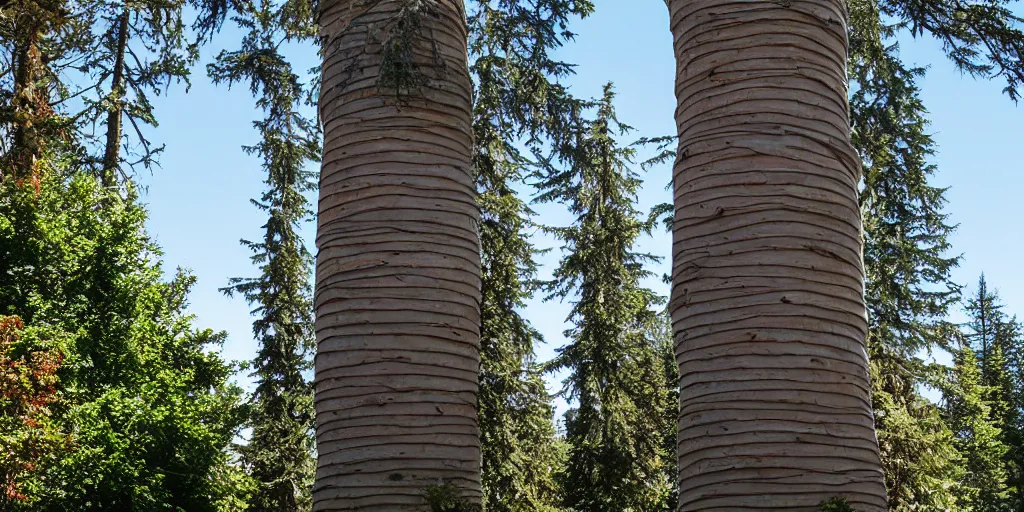 Image similar to tall house tower made of an enormous mushroom, washington state, traditional architecture