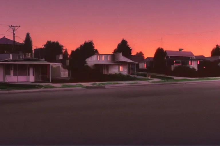 Image similar to a detailed cinematic render of a utopian 1 9 5 0 s american suburbs at sunset by steven outram, photoreal, 4 k, photography by todd hido