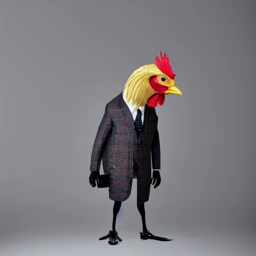 Prompt: a chicken wearing a suit