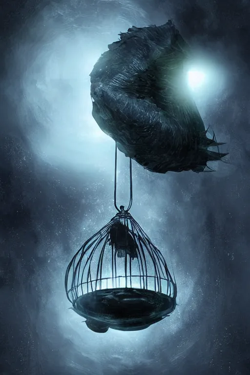 Image similar to Blackhole in a Claw-shaped Cage, atmospheric, digital art, fantasy, magic, arcane, volumetric lighting, illustration, realistic