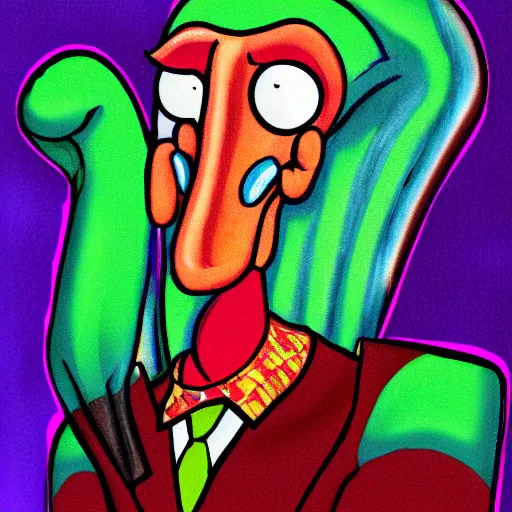 Prompt: handsome squidward, male portrait, colorful, cartoon style