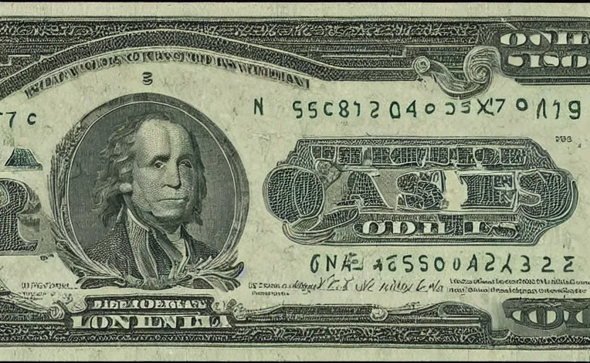 Prompt: rectangular photograph of one dollar u. s. currency note