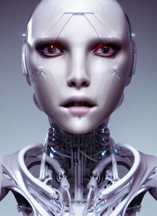 Prompt: a white cast futuristic biomechanical humanoid woman with pretty face, porcelain skin, futuristic digital painting, cyberpunk, 8 k,