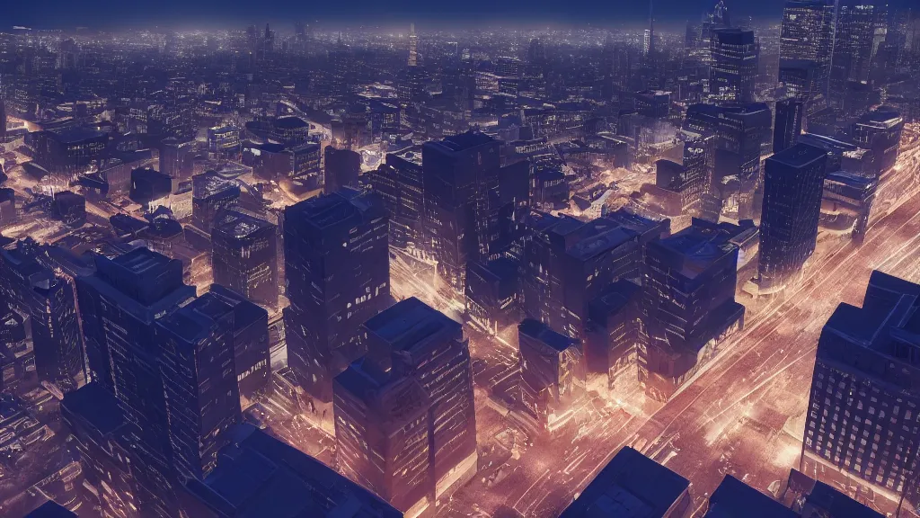 Image similar to view of a city from the top of a building at night, glowing stars, shooting star, dramatic lighting, 8k uhd, award winning, octane render, unreal engine