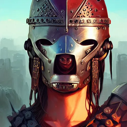 Image similar to cyberpunk viking helmet mask warrior goddess robot ninja fantasy, art gta 5 cover, official fanart behance hd artstation by jesper ejsing, by rhads, makoto shinkai and lois van baarle, ilya kuvshinov, ossdraws