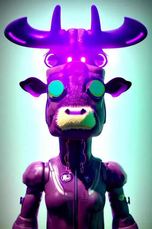 Prompt: high quality 3 d render cyberpunk very cute cyborg cow shaggy! hybrid! drinking beer, highly detailed, unreal engine cinematic smooth, in the style of blade runner & detective pikachu, hannah yata charlie immer, purple neon light, low angle, uhd 8 k, sharp focus