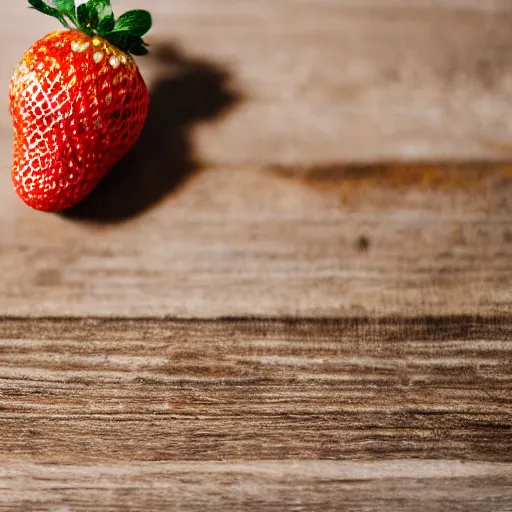 Image similar to high quality presentation photo of a golden strawberry, photography 4k, f1.8 anamorphic, bokeh, 4k, Canon, Nikon